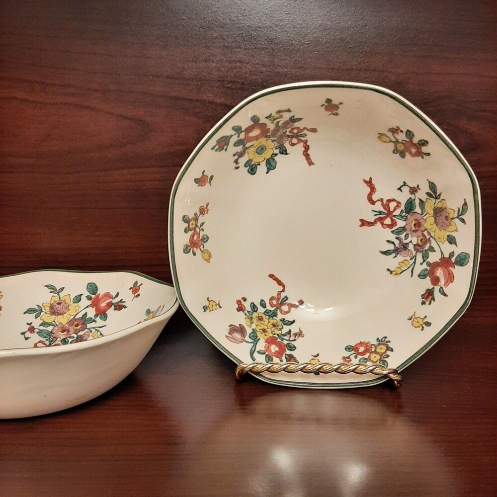 Vintage Royal Doulton Old Leeds Sprays Pattern D3548 Set of 2 Serving Bowls 6 in